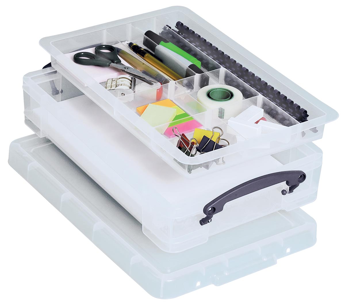Really Useful Box opbergdoos 4 liter met divider, transparant afbeelding