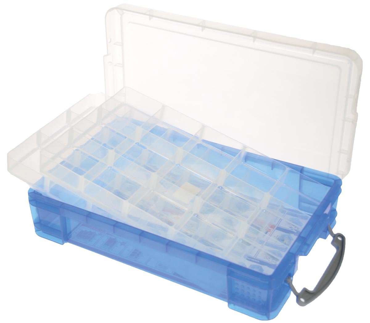 Really Useful Box opbergdoos 4 liter met 2 dividers, transparant blauw Really Useful Box opbergdoos 4 liter met 2 dividers, transparant blauw