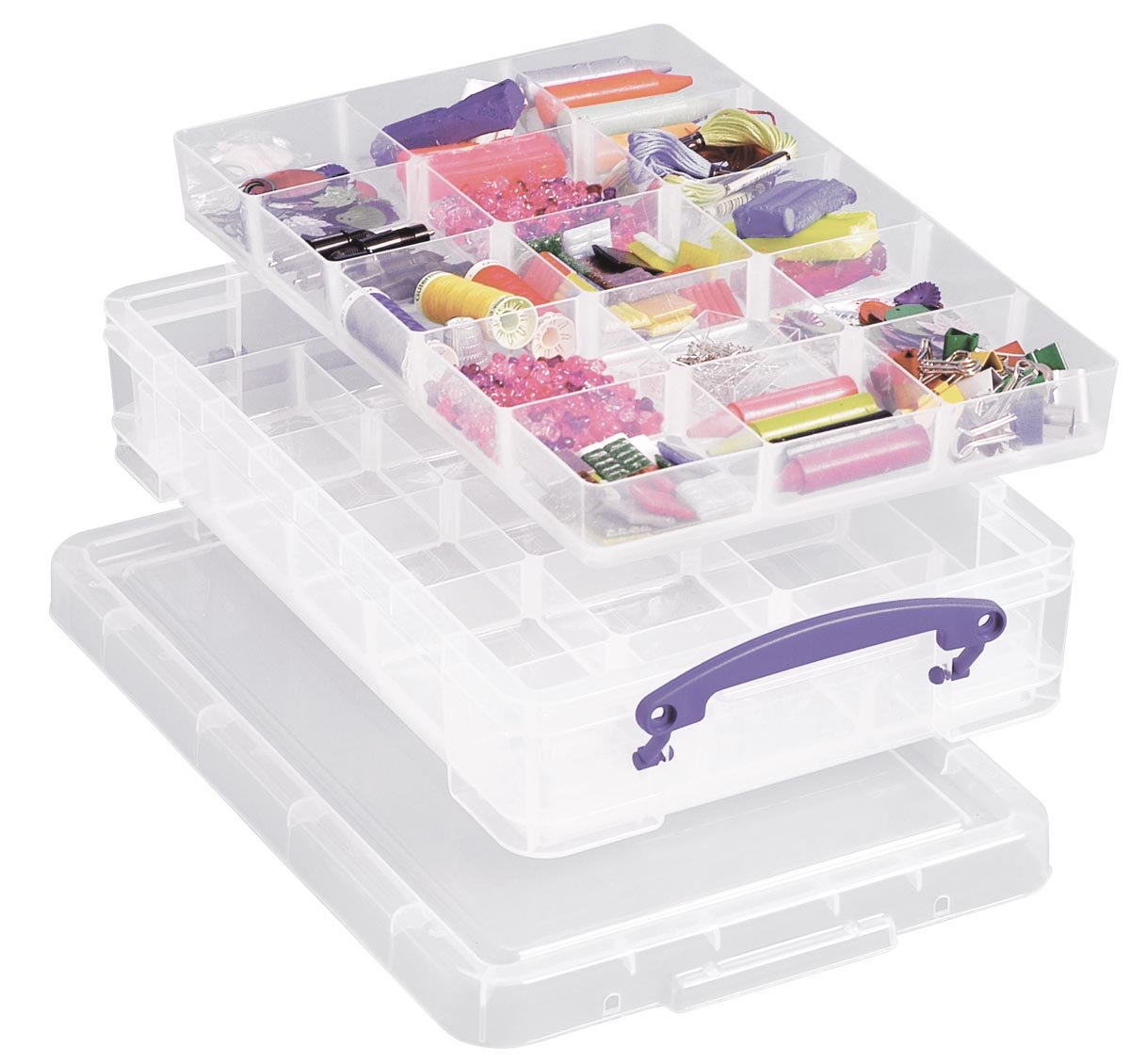 Really Useful Box opbergdoos 4 liter met 2 dividers, transparant afbeelding