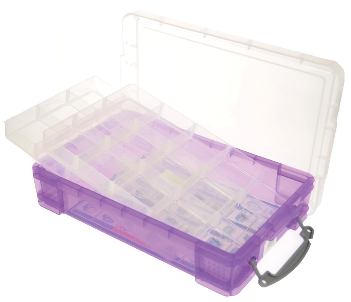 Really Useful Box opbergdoos 4 liter met 2 dividers, transparant paars afbeelding