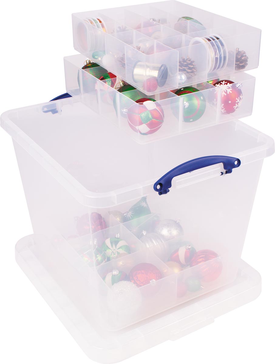 Really Useful Box opbergdoos, 60 l, met inzetbakje, transparant