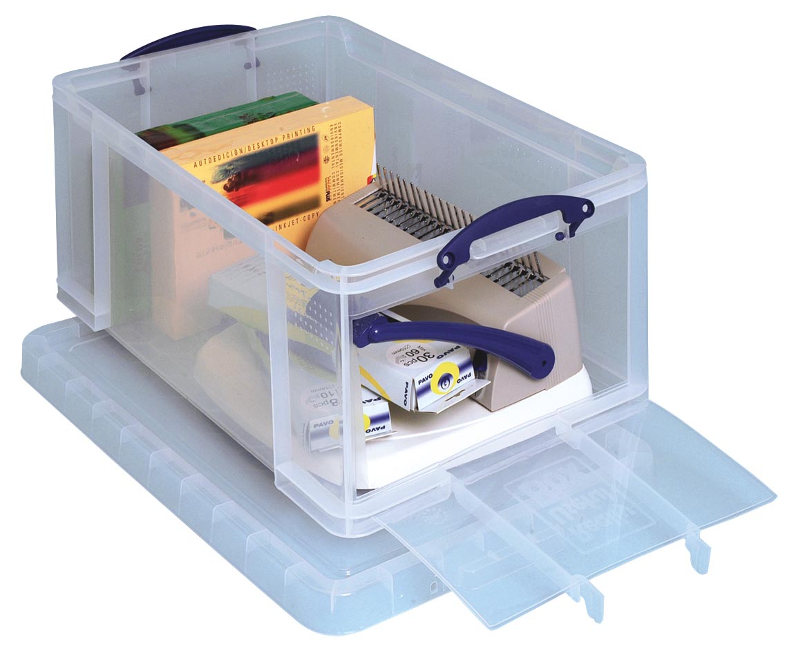Really Useful Box opbergdoos 64 liter met opening aan de voorkant, transparant Really Useful Box opbergdoos 64 liter met opening aan de voorkant, transparant