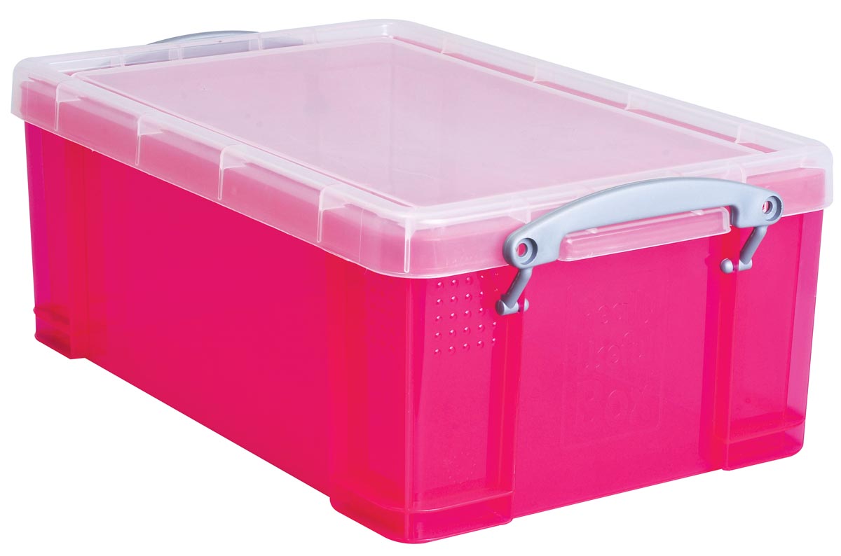 Really Useful Box opbergdoos 9 liter, transparant felroze afbeelding