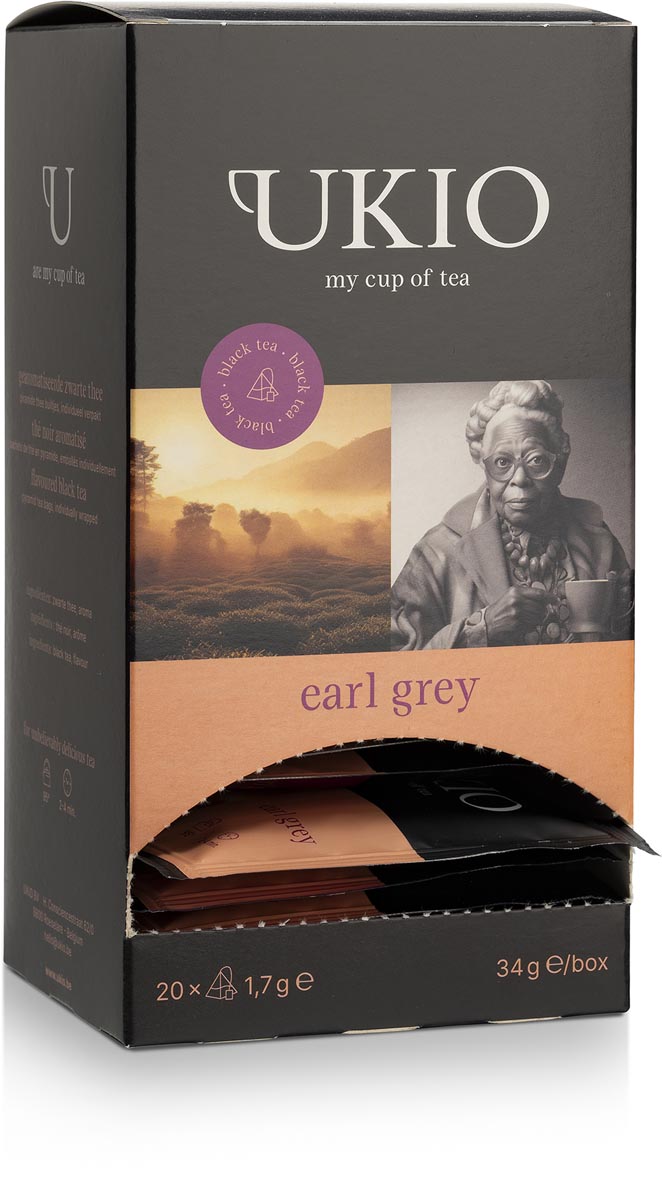 UKIO zwarte thee Earl Grey, individueel verpakt, pak van 20 stuks