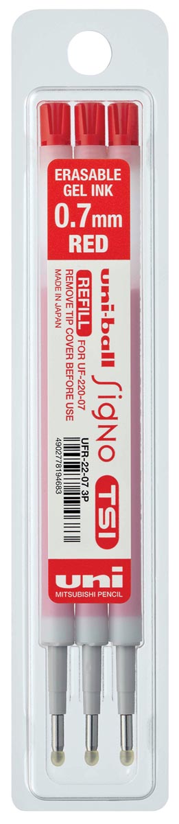 Uni-ball vulling voor gelroller Signo TSI, etui met 3 vullingen, rood