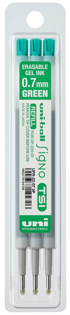 Uni-ball vulling voor gelroller Signo TSI, etui met 3 vullingen, groen Uni-ball vulling voor gelroller Signo TSI, etui met 3 vullingen, groen
