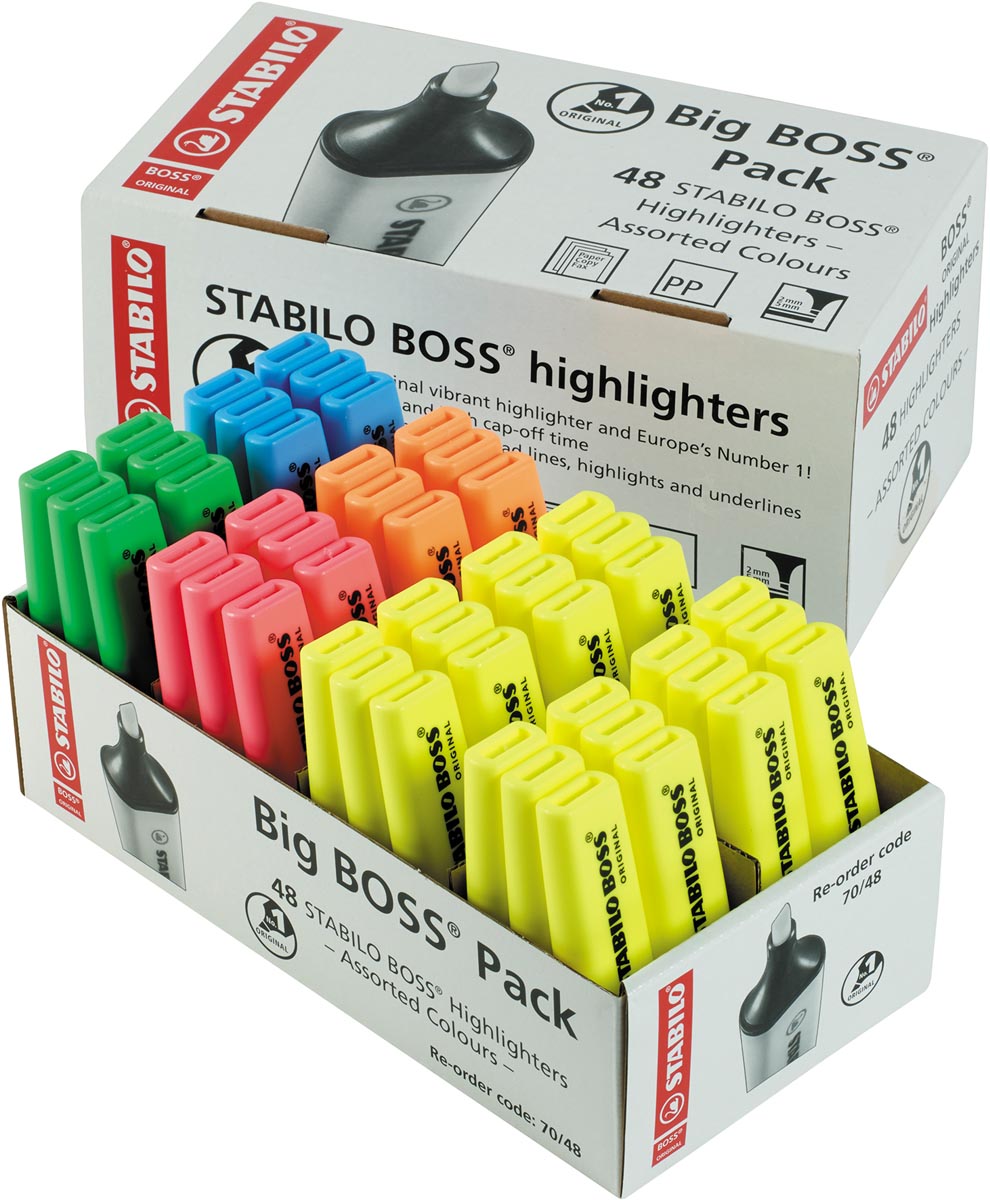 STABILO BOSS ORIGINAL markeerstift, pak van 48 stuks in geassorteerde kleuren afbeelding