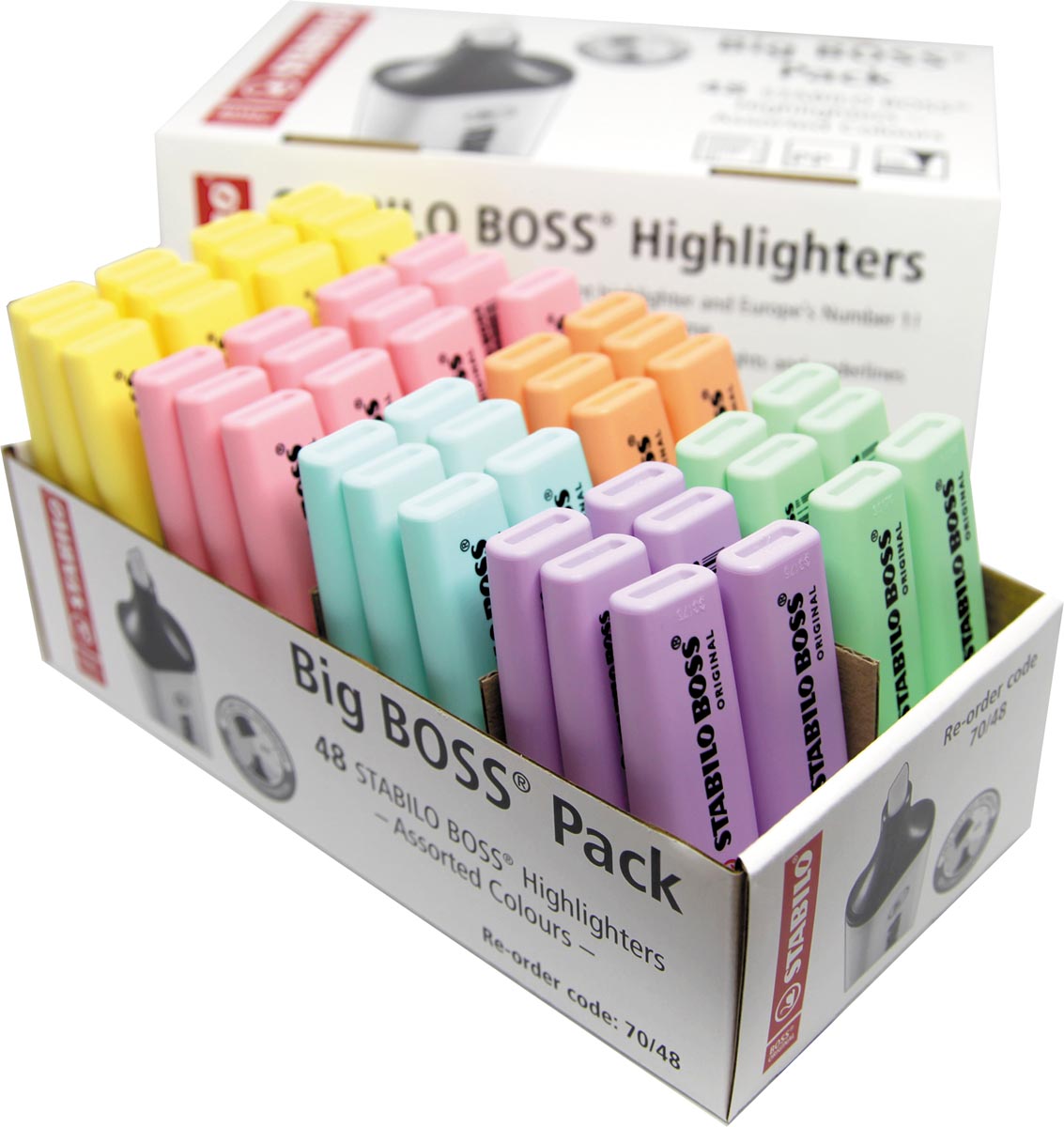 STABILO BOSS ORIGINAL Pastel markeerstift, pak van 48 stuks in geassorteerde kleuren