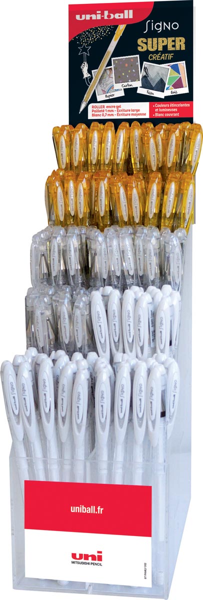 Uni-ball roller Signo Fantastic Gel, display van 120 stuks in geassorteerde kleuren (goud, zilver, w Uni-ball roller Signo Fantastic Gel, display van 120 stuks in geassorteerde kleuren (goud, zilver, w