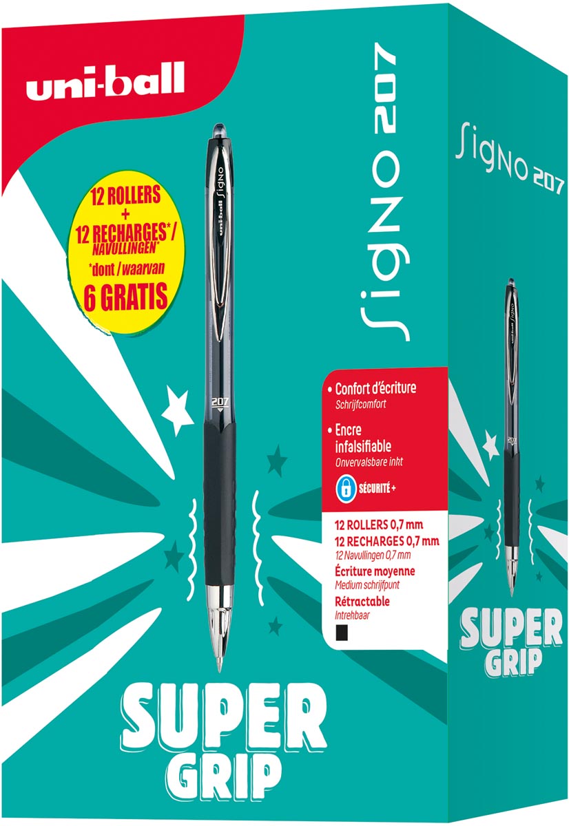Uni-ball intrekbare roller Signo RT207 + vulling (6 + 6 gratis), zwart Uni-ball intrekbare roller Signo RT207 + vulling (6 + 6 gratis), zwart