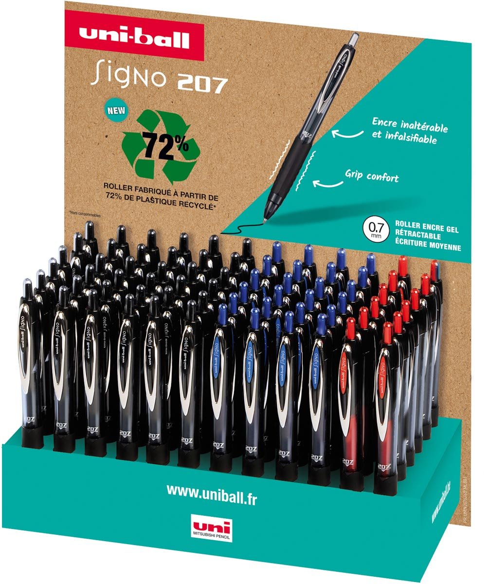 Uni-ball Signo RT207 roller, intrekbaar, schrijfbreedte 0,4 mm, gerecycled plastic, display van 72 stuks, afbeelding