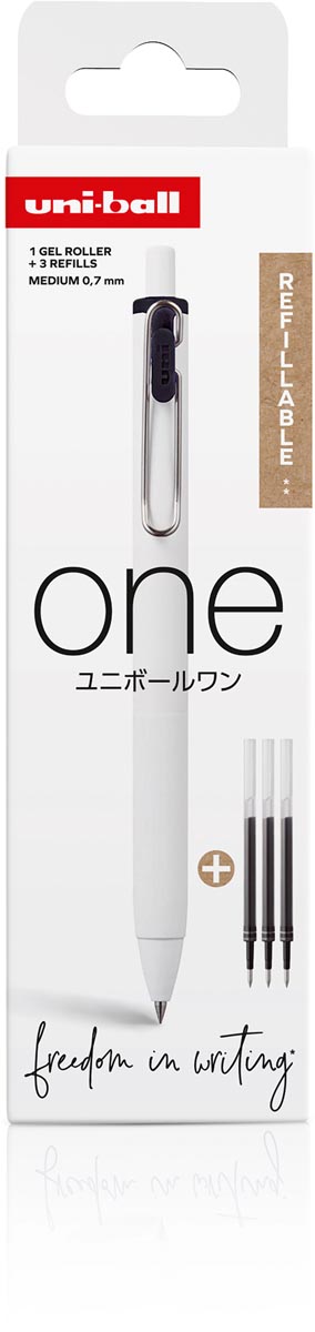 Uni-Ball One - hervulbare gelpennen  - 1 gelroller + 3 vullingen - medium 0,7 mm - zwart