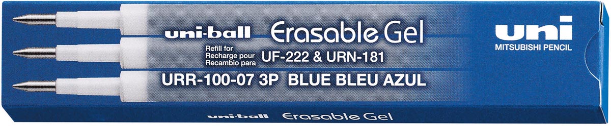 Uni-ball vulling voor gelroller Erasable Gel, etui met 3 vullingen, blauw