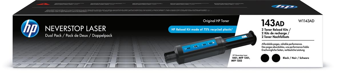 HP toner reload kit 143A, 2.500 pagina's, OEM W1143A, pak van 2 stuks