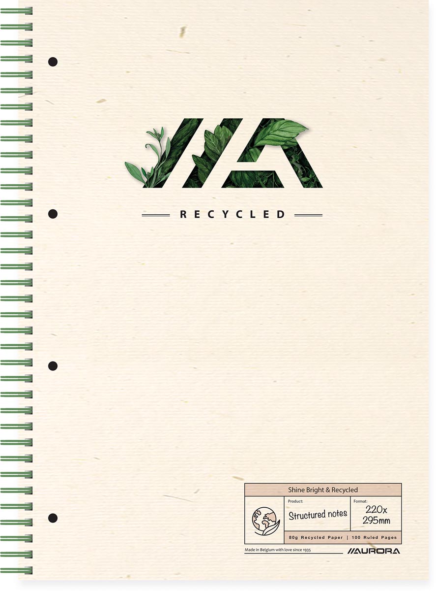 Afbeelding van Aurora Shine Bright & Recycled Structured Notes spiraalschrift, ft A4, gelijnd