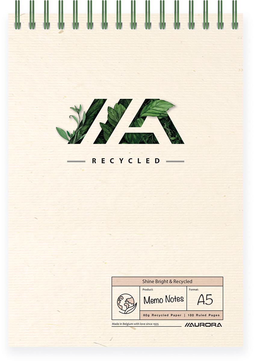 Aurora Shine Bright & Recycled Memo Notes spiraalschrift, ft A5, gelijnd Aurora Shine Bright & Recycled Memo Notes spiraalschrift, ft A5, gelijnd
