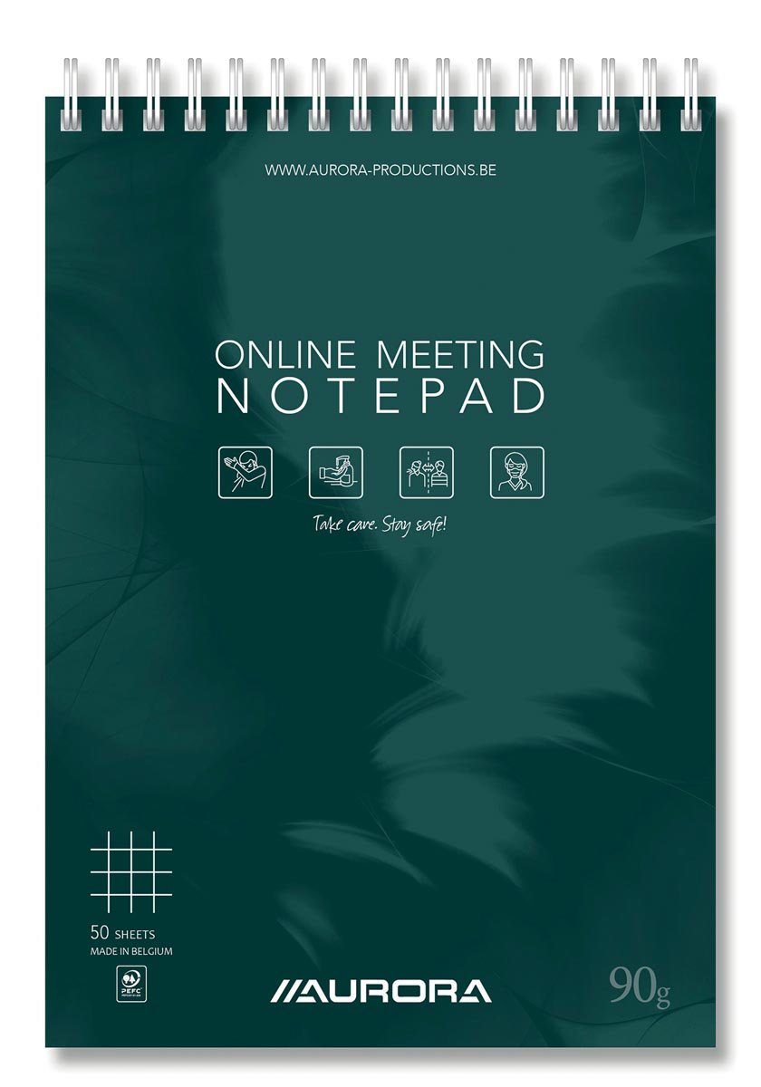 Aurora Mano Online Meeting Notepad, ft A5, geruit 5 mm, 50 vel (100 bladzijden)