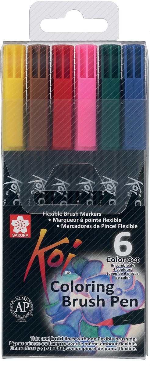 Sakura Koi brushpen Coloring Brush Pen, etui van 6 stuks in geassorteerde kleuren